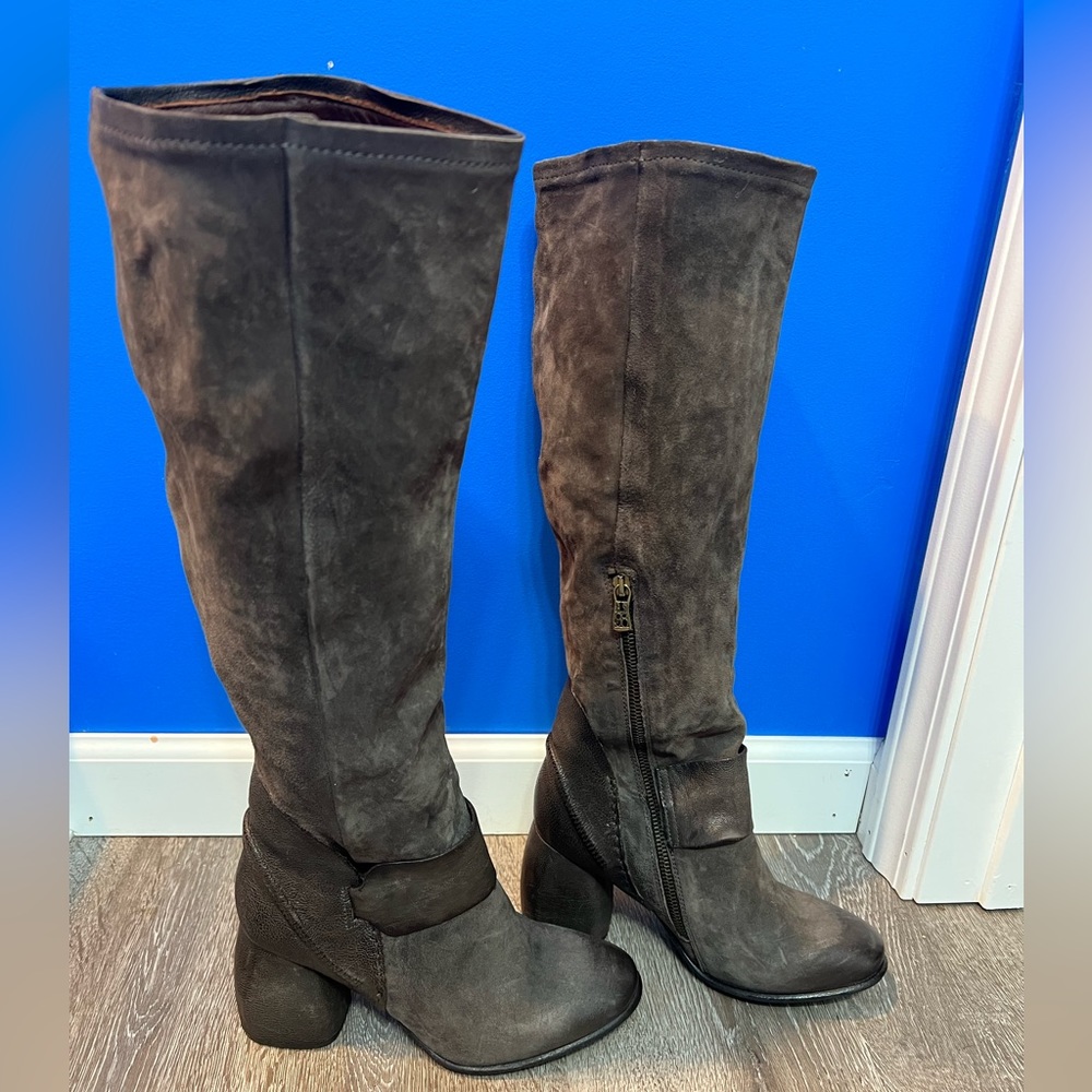 A.S.98 Suede tall boots 3in platform heel grayish brown EU37 US7 NWT